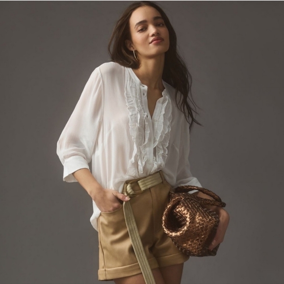 Maeve By Anthropologie White Ruffled Bib Collar Blouse Size S - Picture 5 of 7